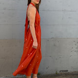 LUNA HALTER DRESS, POLKA BURNT ORANGE JAMDANI