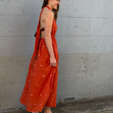 LUNA HALTER DRESS, POLKA BURNT ORANGE JAMDANI