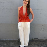 LUNA HALTER BLOUSE, POLKA BURNT ORANGE JAMDANI