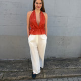 LUNA HALTER BLOUSE, POLKA BURNT ORANGE JAMDANI