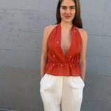 LUNA HALTER BLOUSE, POLKA BURNT ORANGE JAMDANI