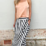 YAMUNA MAXI SKIRT, IVORY / BLACK STRIPE COTTON