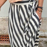 YAMUNA MAXI SKIRT, IVORY / BLACK STRIPE COTTON