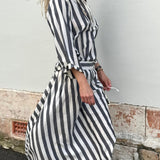 YAMUNA SHIRT, IVORY / BLACK STRIPE COTTON