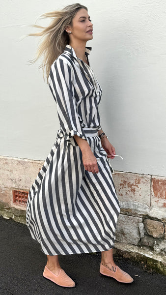 YAMUNA SHIRT, IVORY / BLACK STRIPE COTTON