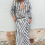 YAMUNA SHIRT, IVORY / BLACK STRIPE COTTON
