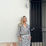 YAMUNA MAXI SKIRT, IVORY / BLACK STRIPE COTTON