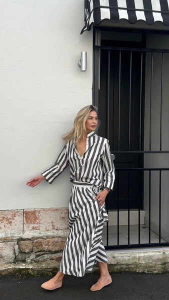 YAMUNA SHIRT, IVORY / BLACK STRIPE COTTON