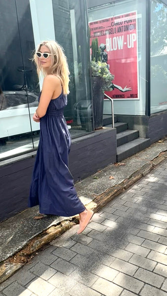 YASMINE DRESS, NAVY GINGHAM