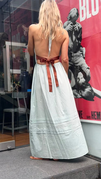 LUNI HALTER DRESS,MINT BLUE COTTON VOILE