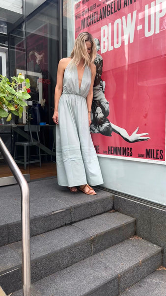 LUNI HALTER DRESS,MINT BLUE COTTON VOILE