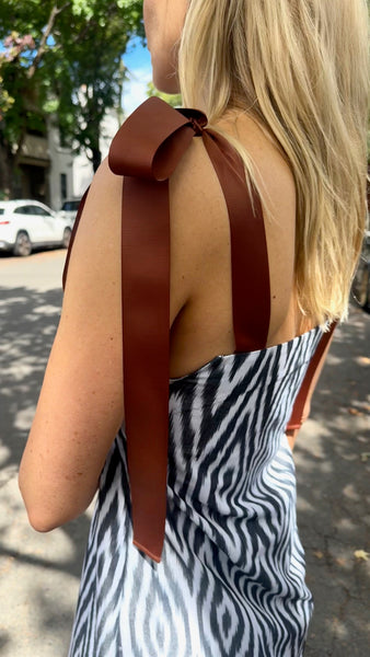 RIBBON DRESS, IKAT MONOCHROME HANDLOOM COTTON