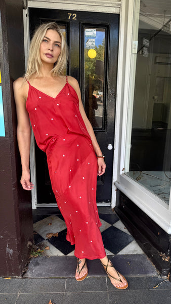 ZINNIA SLIP SKIRT, RUST/IVORY BANDHINI TIE&DYE SILK