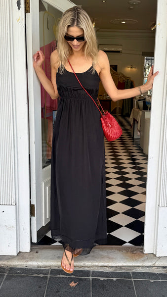 LEILA SLIP DRESS, BLACK SILK