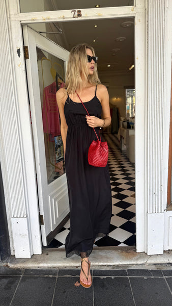 LEILA SLIP DRESS, BLACK SILK