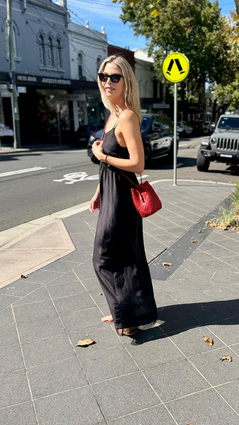 LEILA SLIP DRESS, BLACK SILK
