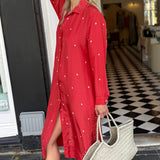 ZINNIA SHIRT DRESS, RUST/IVORY BANDHINI TIE&DYE SILK