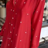 ZINNIA SHIRT DRESS, RUST/IVORY BANDHINI TIE&DYE SILK
