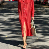ZINNIA SHIRT DRESS, RUST/IVORY BANDHINI TIE&DYE SILK