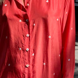 ZINNIA SHIRT DRESS, RUST/IVORY BANDHINI TIE&DYE SILK