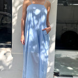 IRIS SLIP DRESS, BLUE COTTON