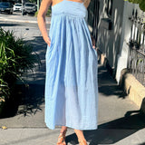 IRIS SLIP DRESS, BLUE COTTON