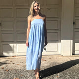 IRIS SLIP DRESS, BLUE COTTON