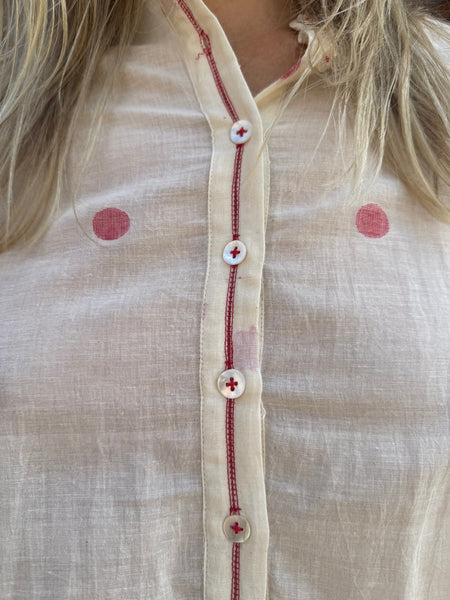 JASMINE DRESS, IVORY/RED POLKA COTTON
