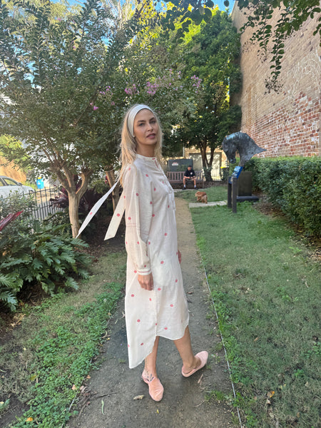 JASMINE DRESS, IVORY/RED POLKA COTTON