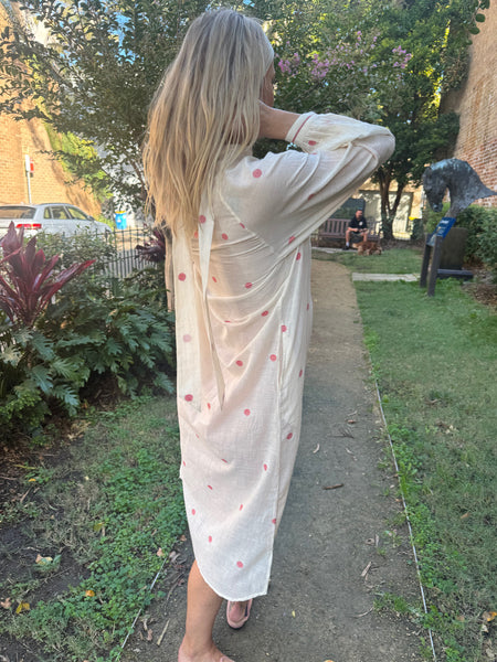 JASMINE DRESS, IVORY/RED POLKA COTTON