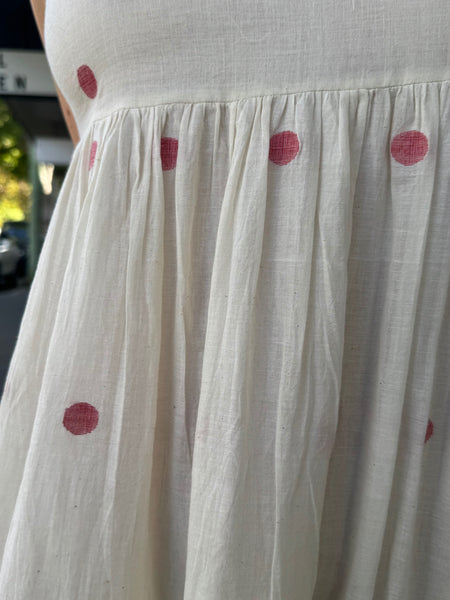 IRIS SLIP DRESS, IVORY/RED POLKA COTTON