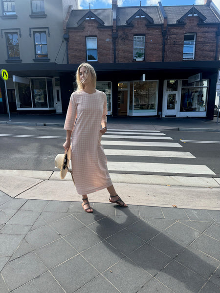 MANER SWING DRESS, PINK GINGHAM COTTON