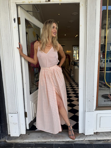 MANER MAXI SKIRT, PINK GINGHAM COTTON