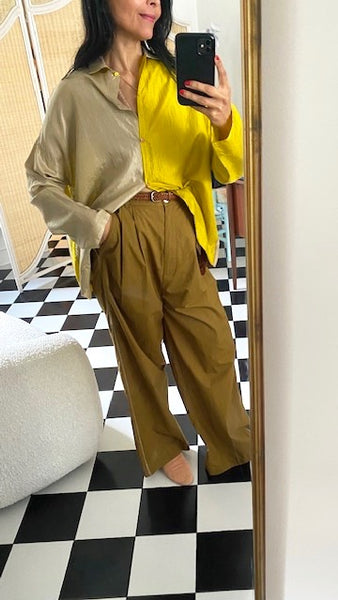REKHA SHIRT, GOLD / BROWN SILK