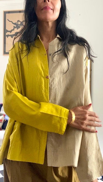 REKHA SHIRT, GOLD / BROWN SILK