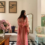 HIBISCUS DRESS, BLOCKPRINT STRIPE COTTON