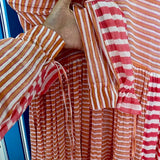 HIBISCUS DRESS, BLOCKPRINT STRIPE COTTON