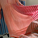 HIBISCUS DRESS, BLOCKPRINT STRIPE COTTON