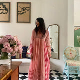 HIBISCUS DRESS, BLOCKPRINT STRIPE COTTON