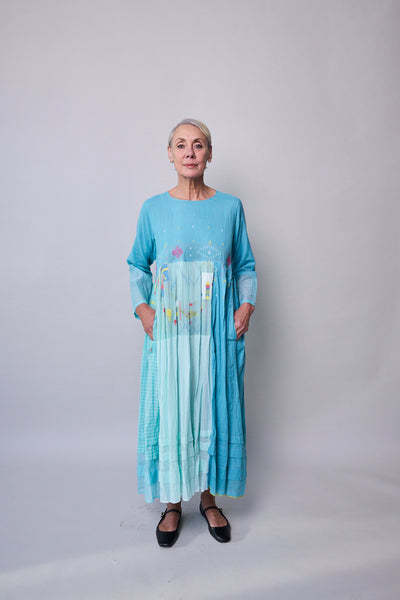 NEELA DRESS, SKY BLUE JAMDANI