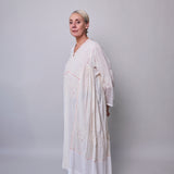 CHIKAN CAFTAN, IVORY EMBROIDERY