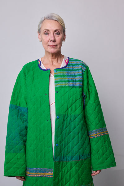 GARDEN COAT, GREEN WOOL SILK