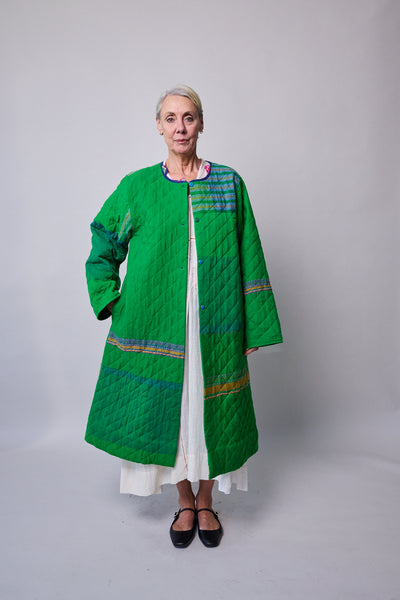 GARDEN COAT, GREEN WOOL SILK