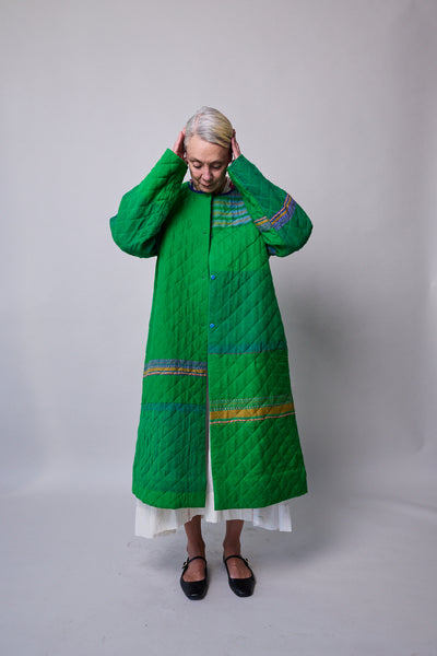GARDEN COAT, GREEN WOOL SILK
