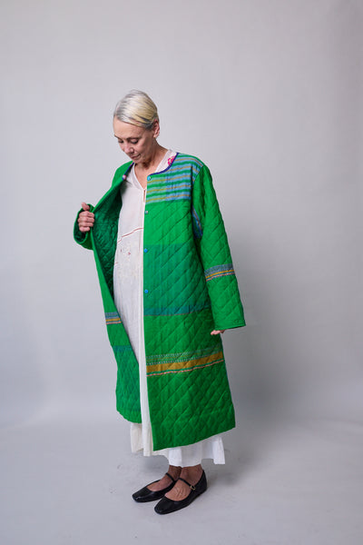 GARDEN COAT, GREEN WOOL SILK