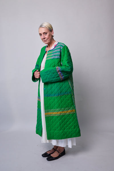 GARDEN COAT, GREEN WOOL SILK