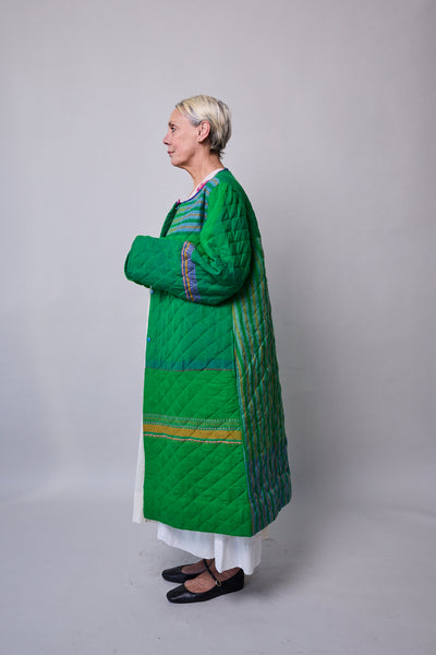 GARDEN COAT, GREEN WOOL SILK