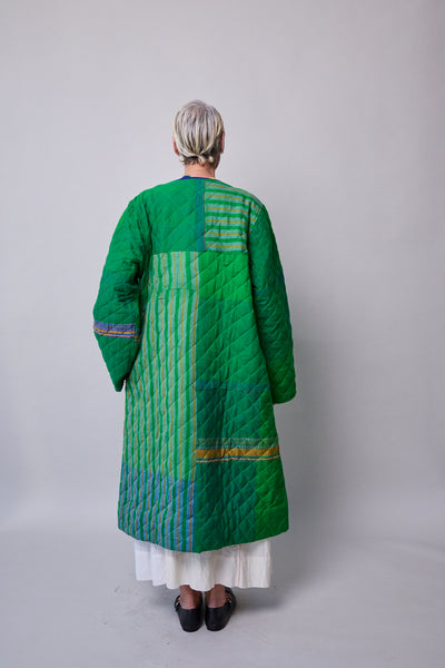 GARDEN COAT, GREEN WOOL SILK