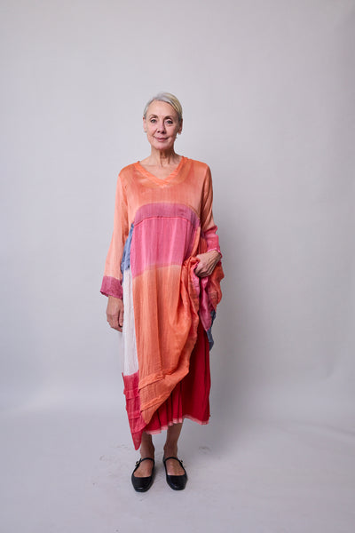 JEWEL CAFTAN, BURNT ORANGE SILK