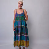 OYSTER SLIP DRESS, GREEN // PURPLE COTTON